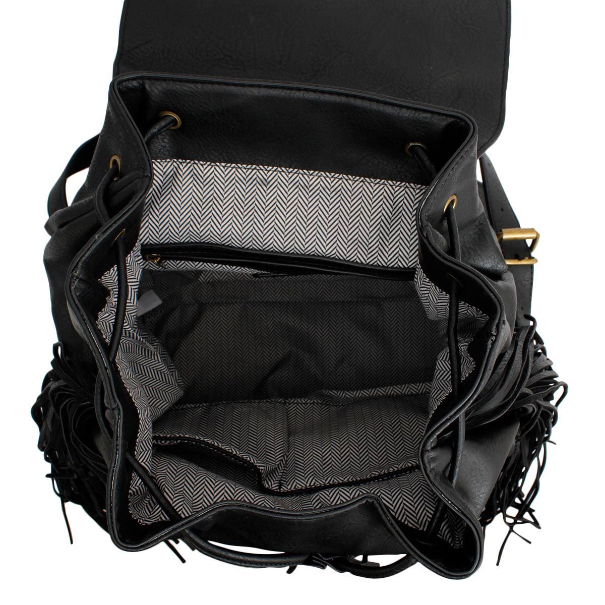 Backpack Black Leather Fringe Bag for Women