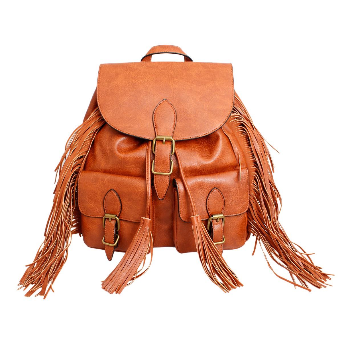 Backpack Brown Leather Fringe Bag for Women