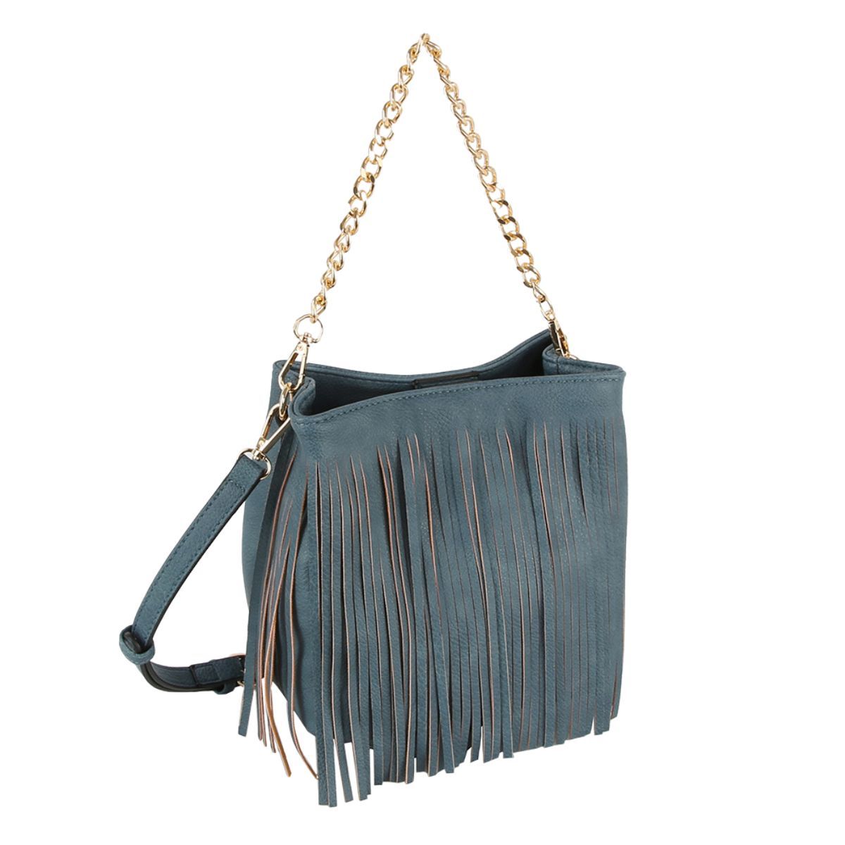 Purse Denim Blue Leather Fringe Bag for Women