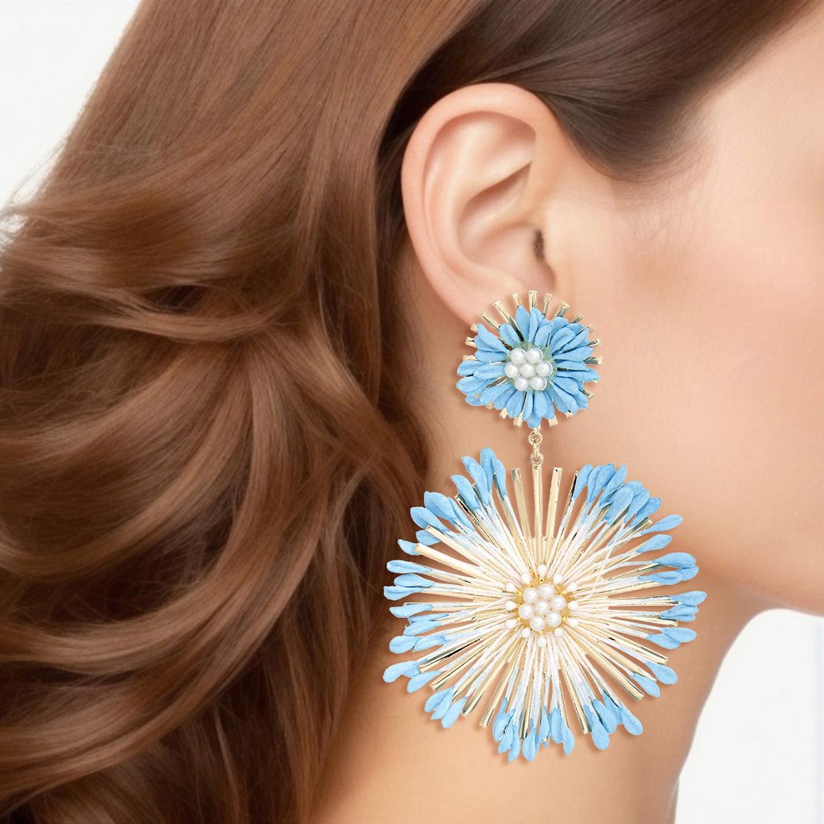 Dangle Blue Wildflower Large Earrings for Women