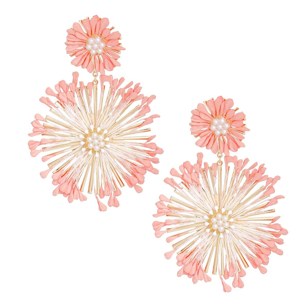 Dangle Pink Wildflower Large Earrings for Women