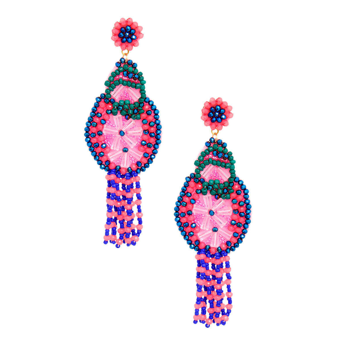 Tassel Pink Beaded Large Earrings for Women