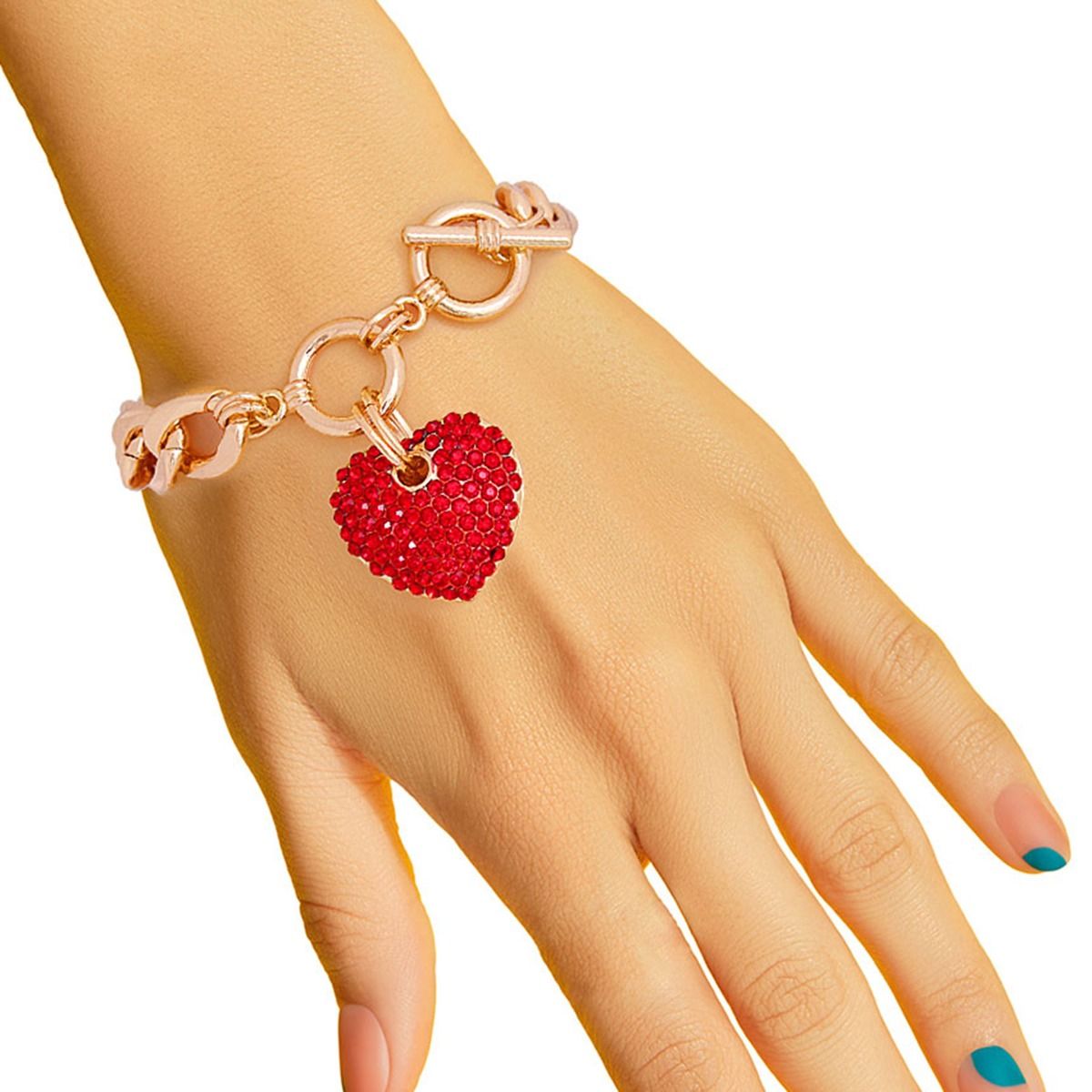 Red Rose Gold Heart Toggle Bracelet