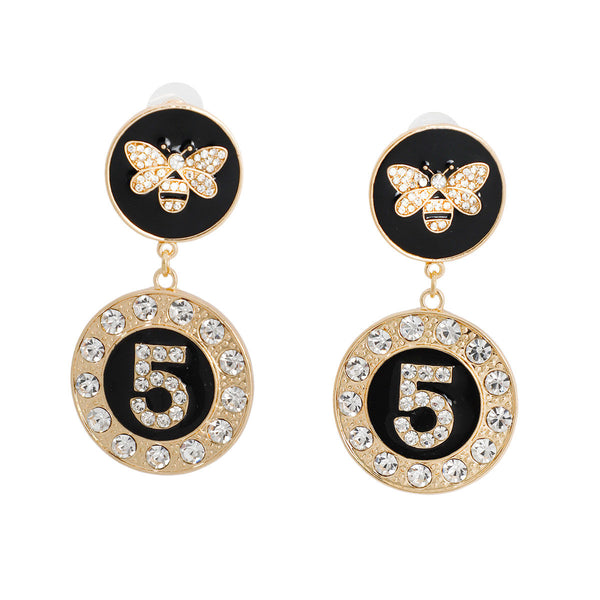 Gold and Black Bee 5 Charm Earrings