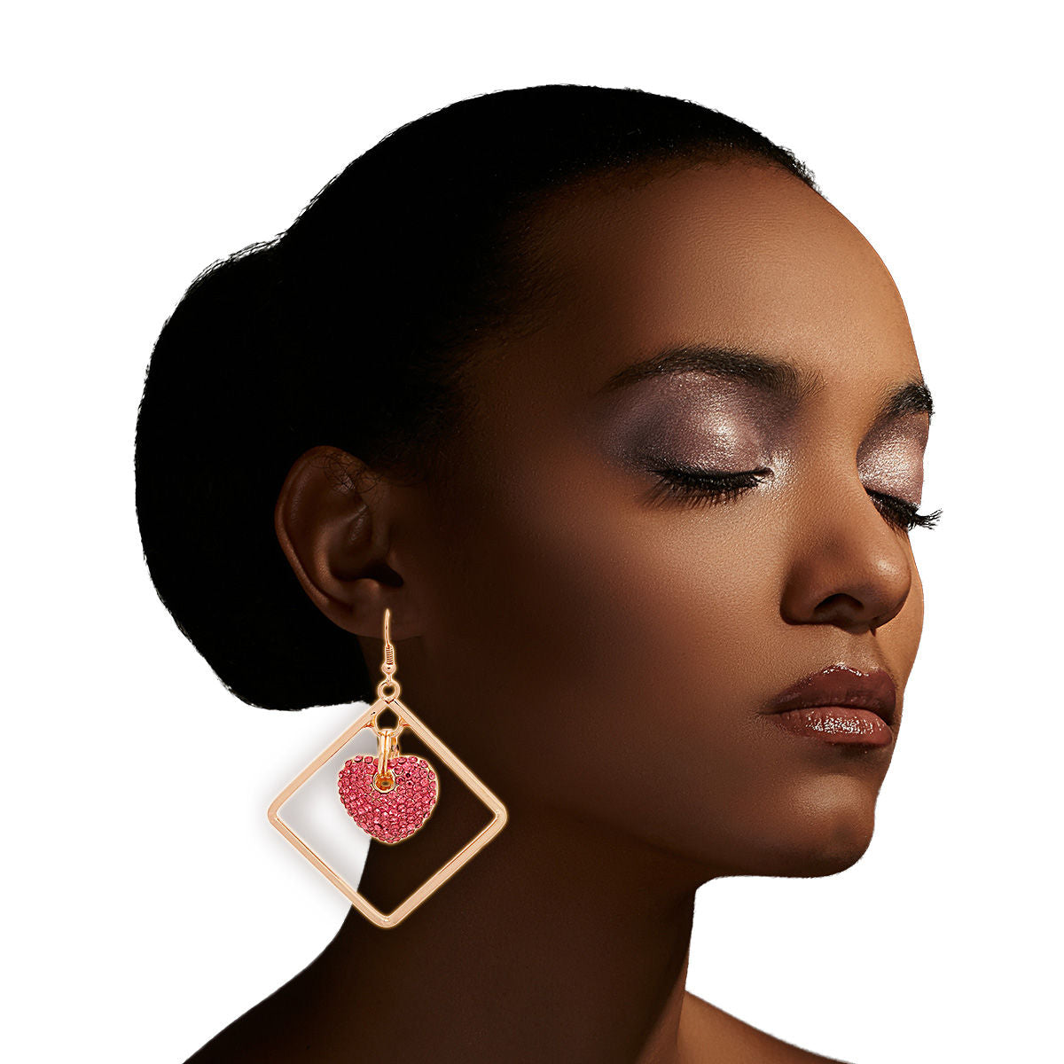 Gold Drop Diamond Pink Earrings