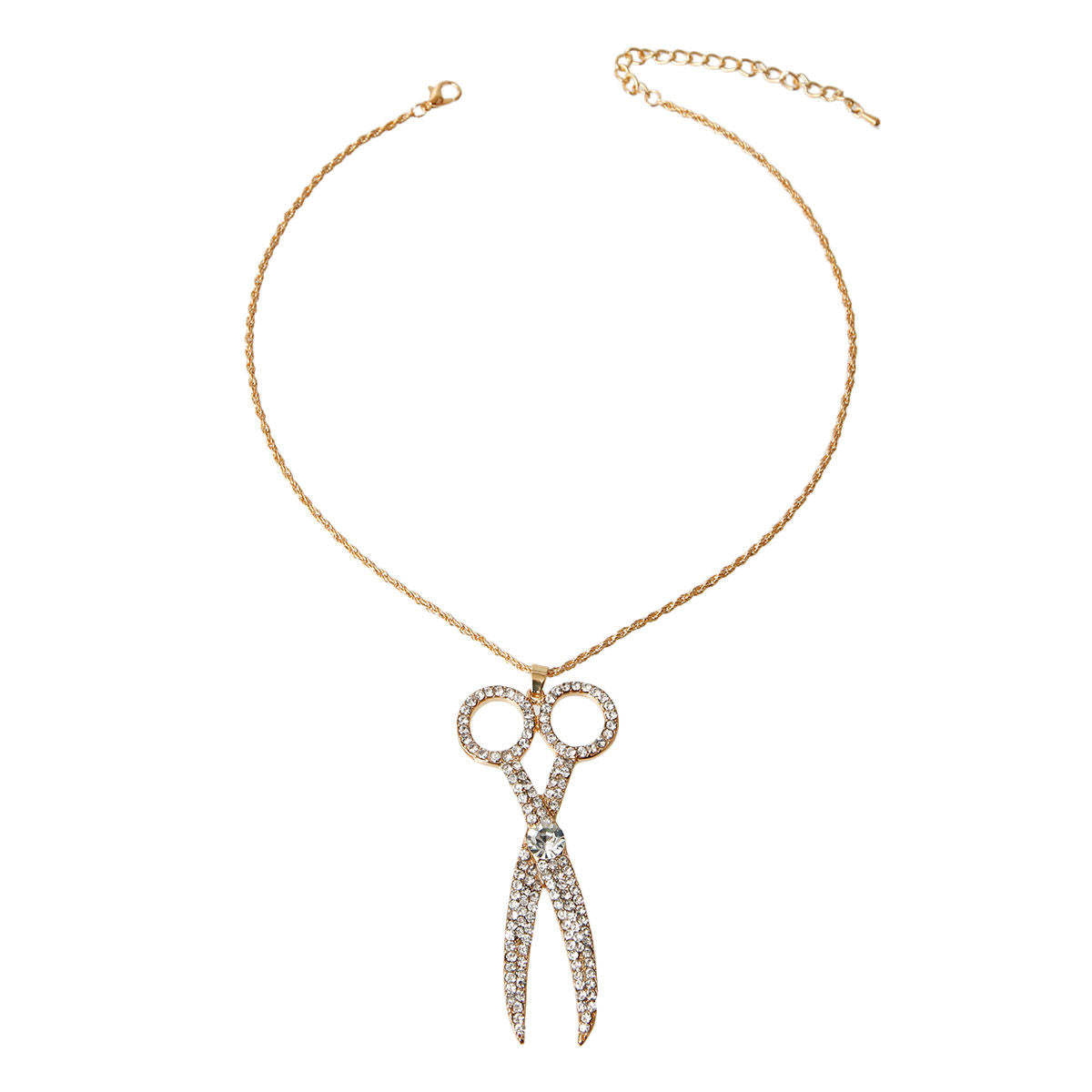 Clear Rhinestone Scissors Pendant Necklace