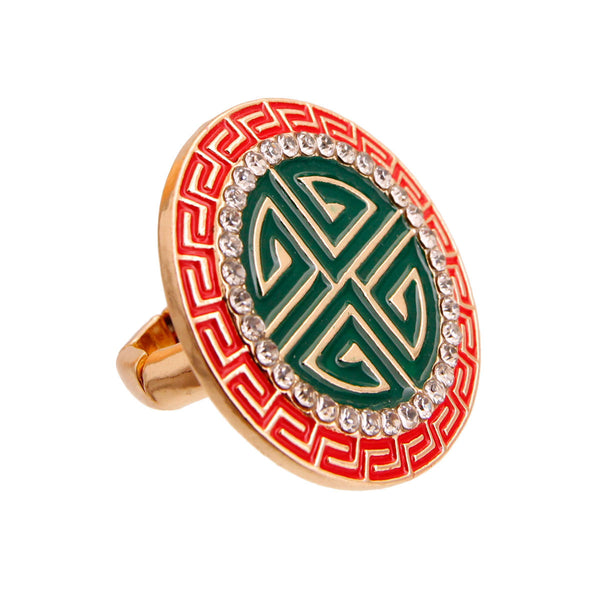 Gold Red Round Greek Cocktail Ring