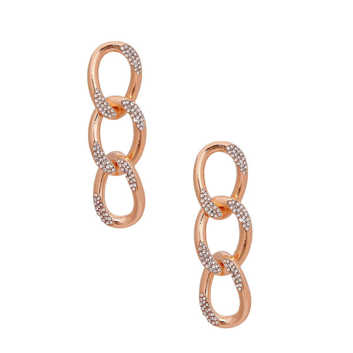 Gold Crusted Rhinestone Link Earrings