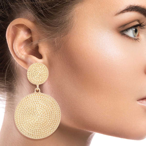 Gold Rope Double Round Earrings