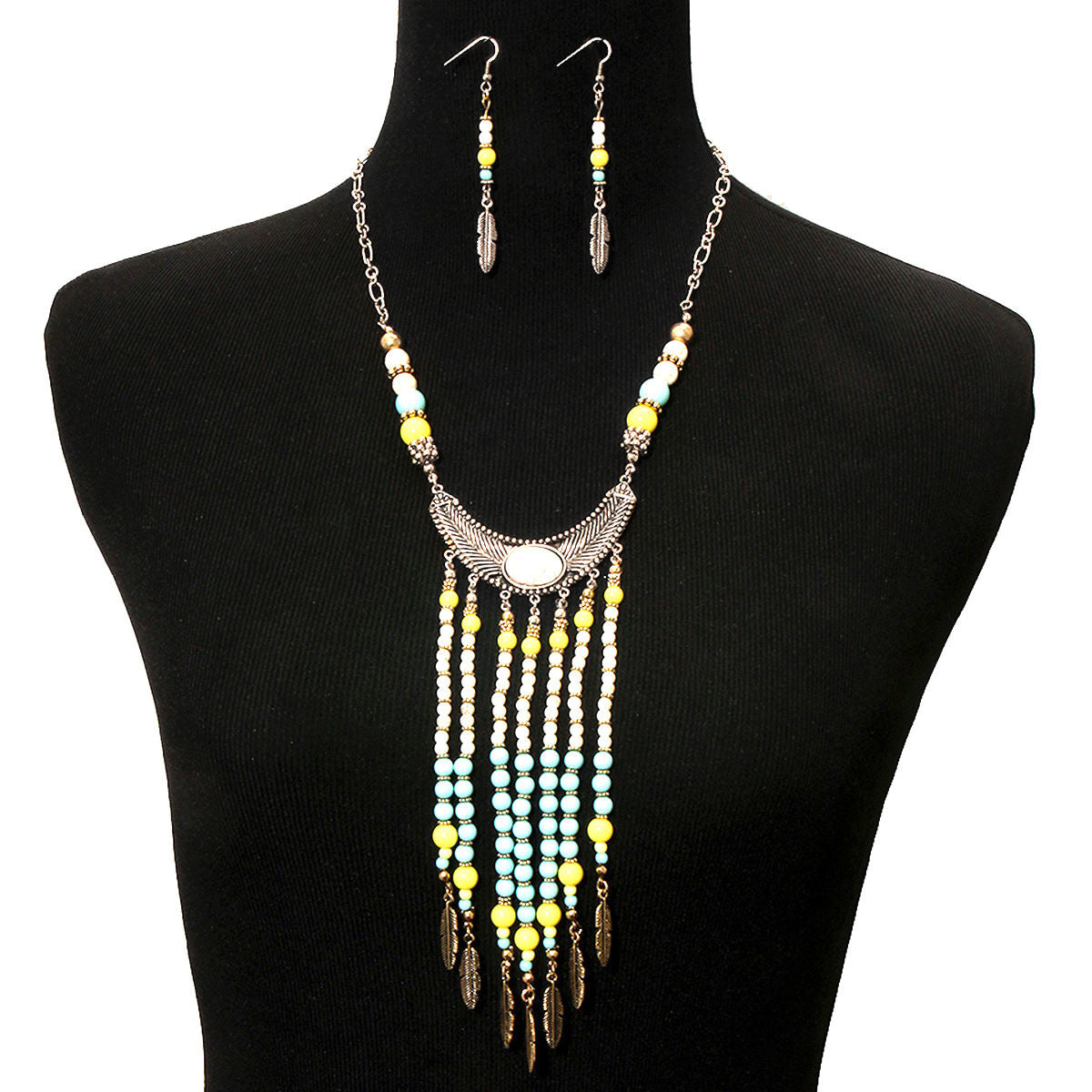 Multicolored Bead Drop Necklace Set