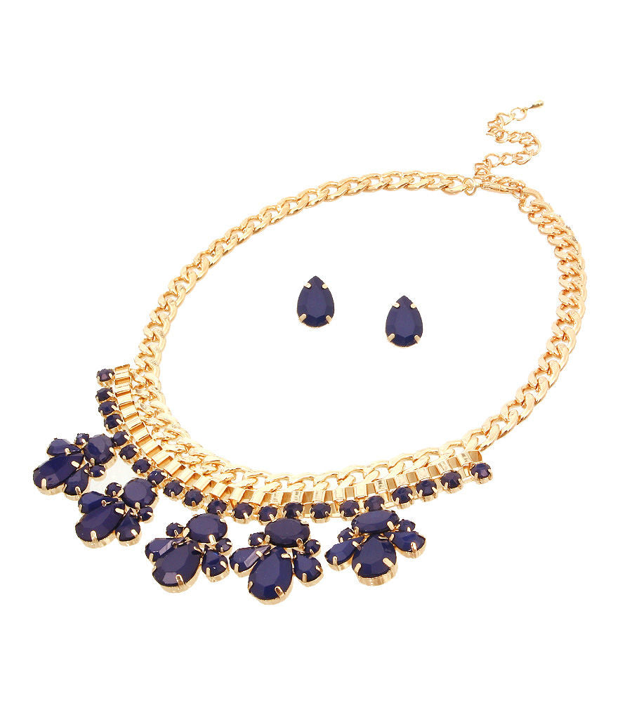 Navy Beads Gold Necklace Set