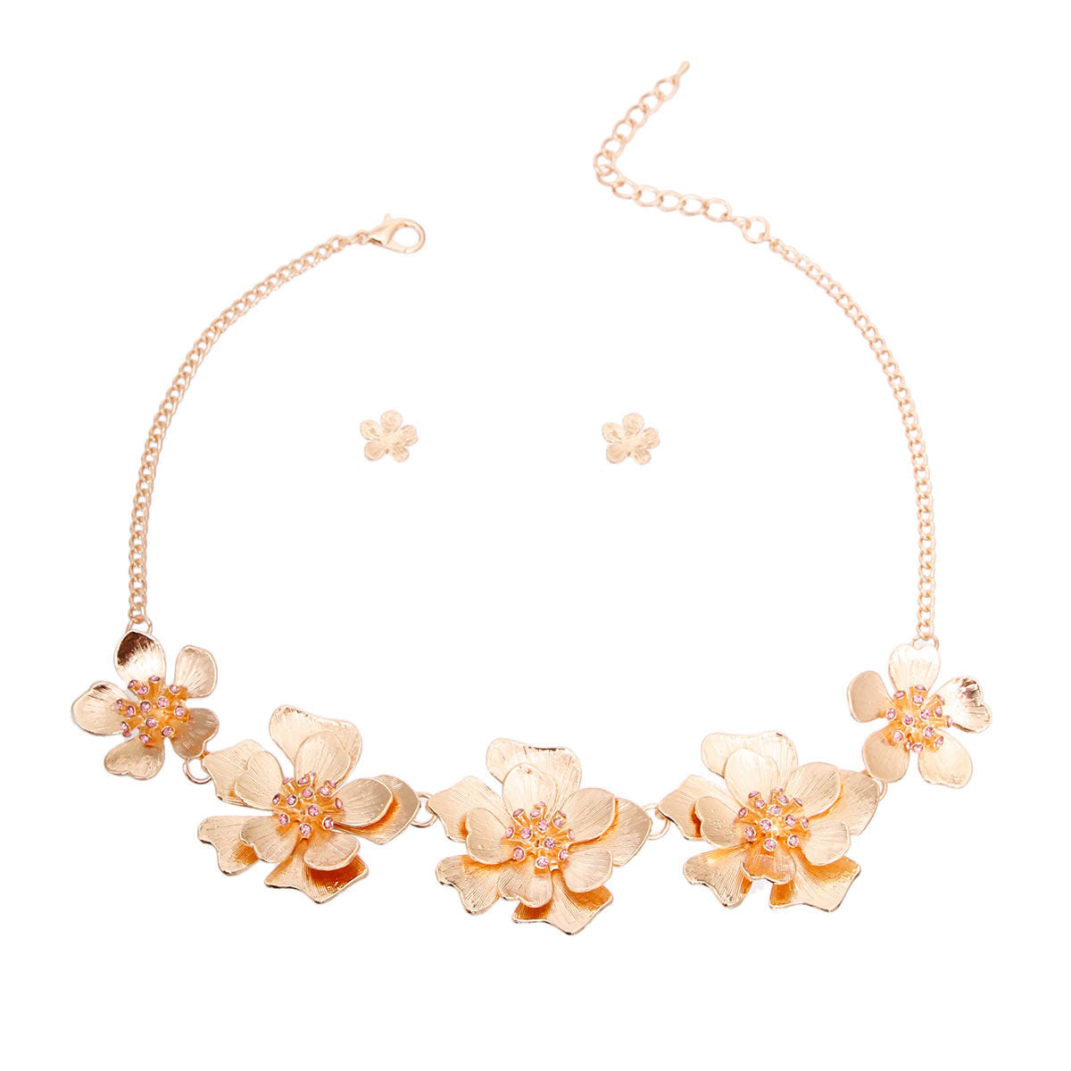 Gold Metal and Pink Flower Collar