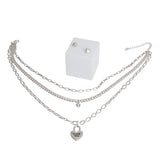Silver 3 Layer Chain Locked Heart Necklace