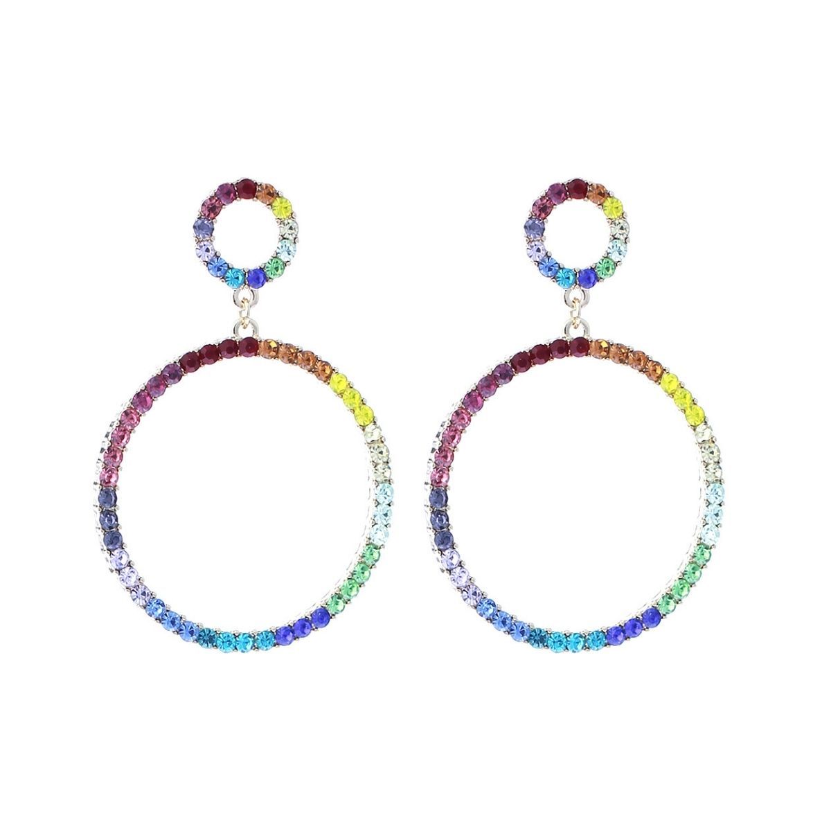 Rainbow Gold Double Circle Earrings