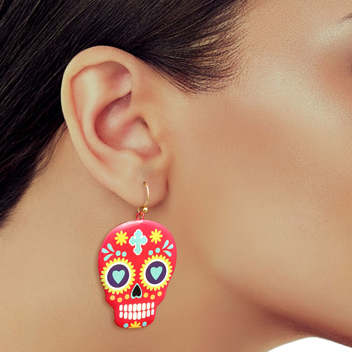 Fuchsia Sugar Skull Earrings