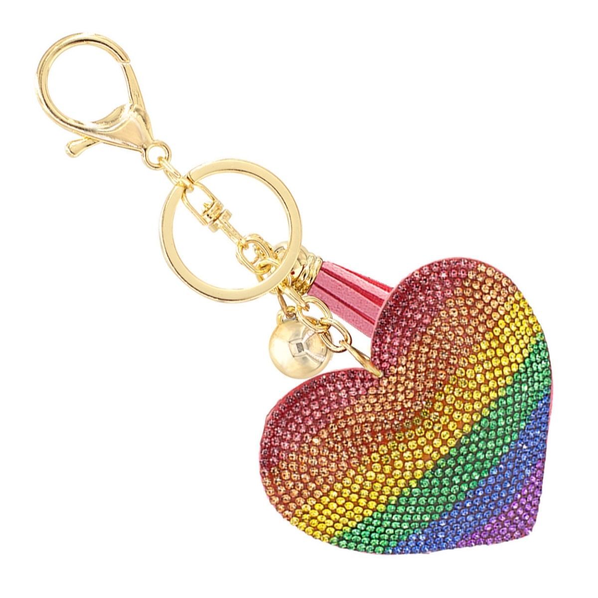Rainbow Rhinestone Heart Keychain