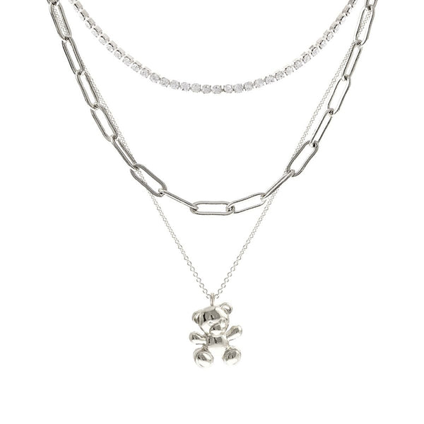Silver 3 Pcs Teddy Bear Necklace