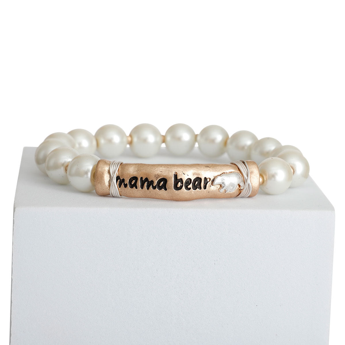 Pearl Gold Mama Bear Bracelet