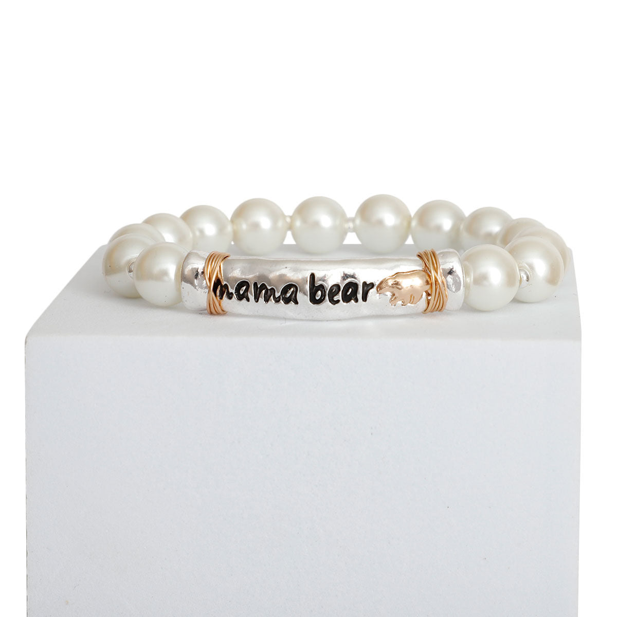 Pearl Silver Mama Bear Bracelet