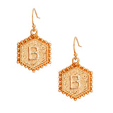 B Hexagon Initial Earrings