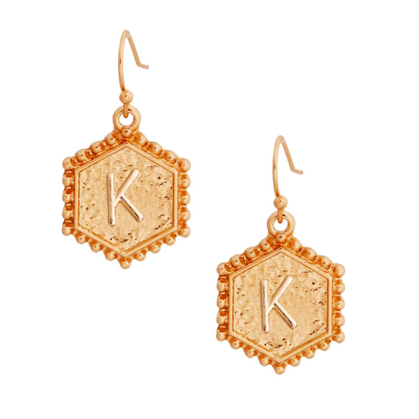 K Hexagon Initial Earrings