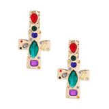 Gold Rhinestone Decor Cross Earrings