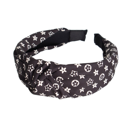 Black Floral Monogram Headband