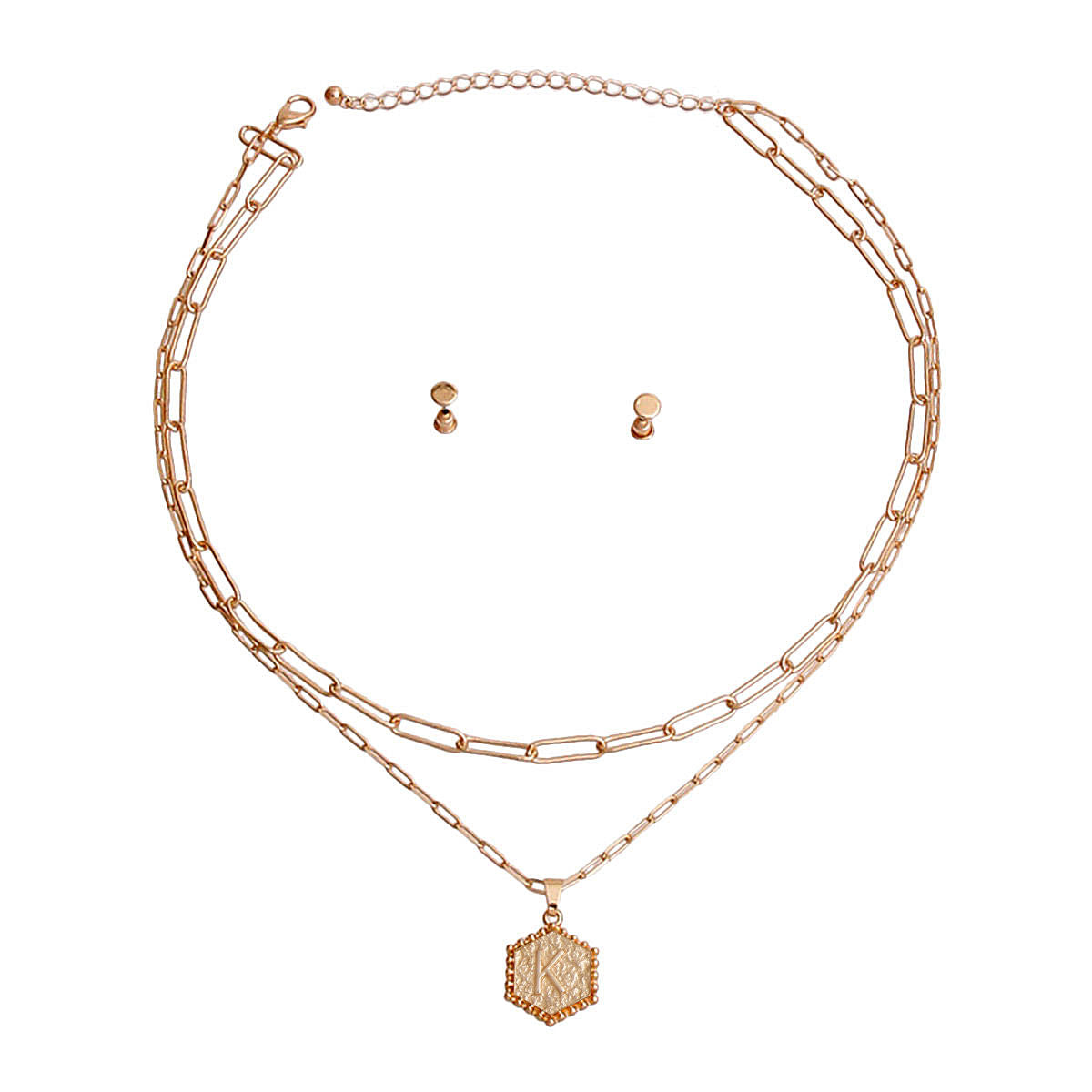 K Hexagon Initial Charm Necklace