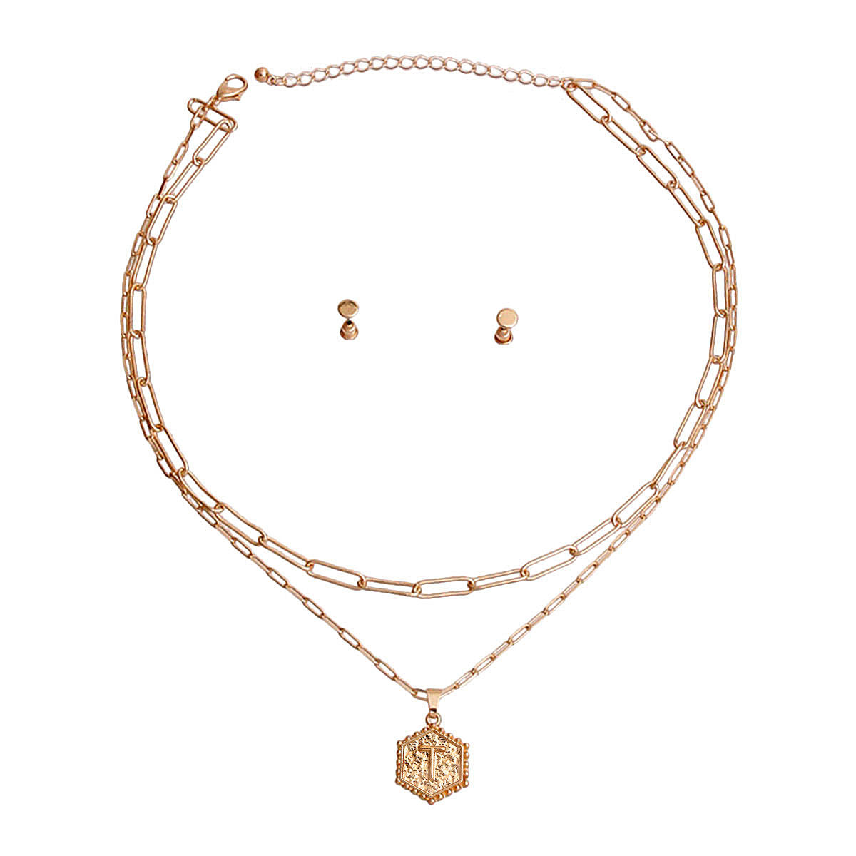 T Hexagon Initial Charm Necklace
