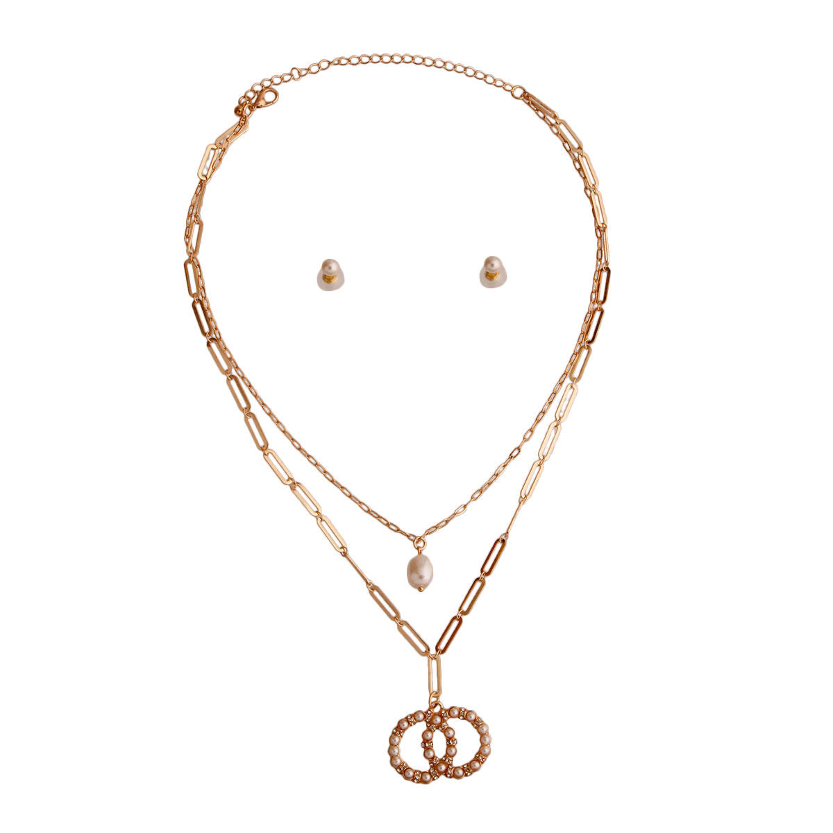 2 Layer Designer Logo Pearl Necklace