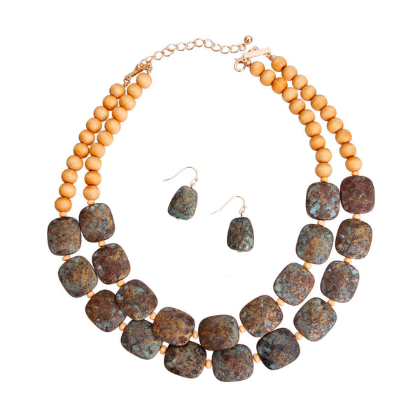 Brown Wooden Bead Patina Necklace