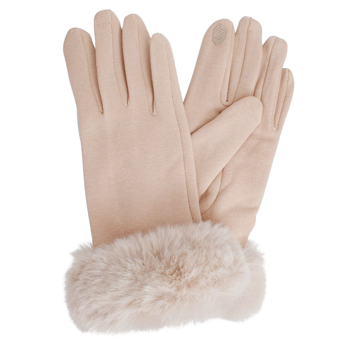 Gloves Beige Fur Trim Winter Gloves for Women