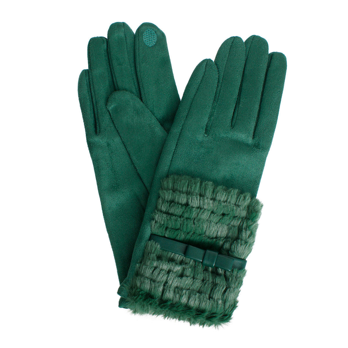Gloves Green Ribbon Fur Winter Gloves for Women