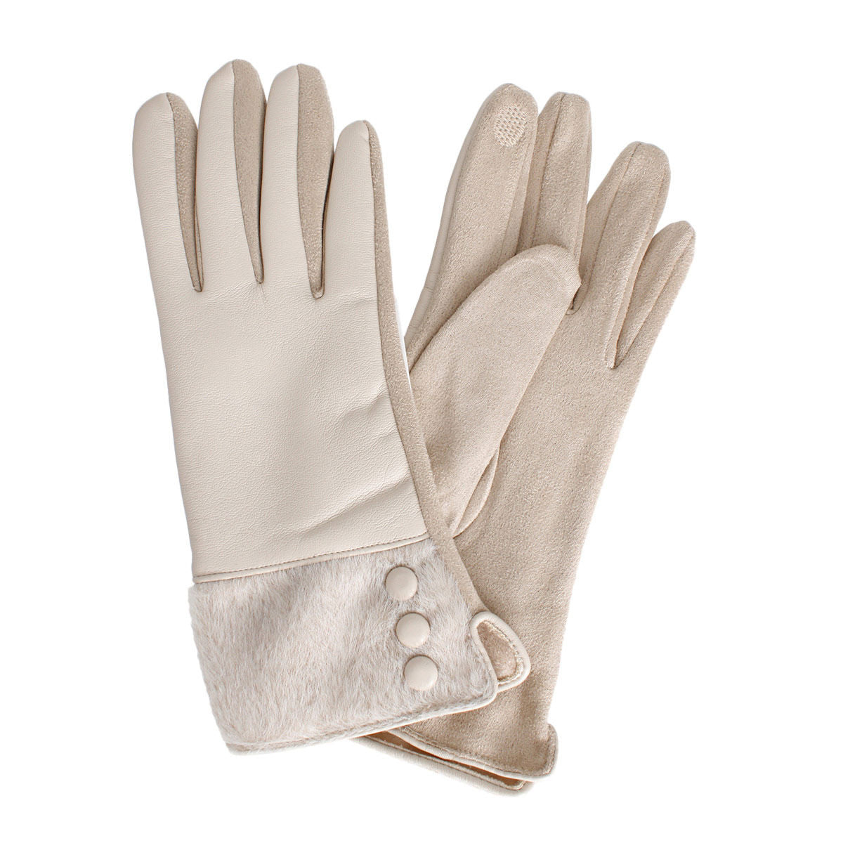 Gloves Beige Faux Leather Winter Gloves for Women