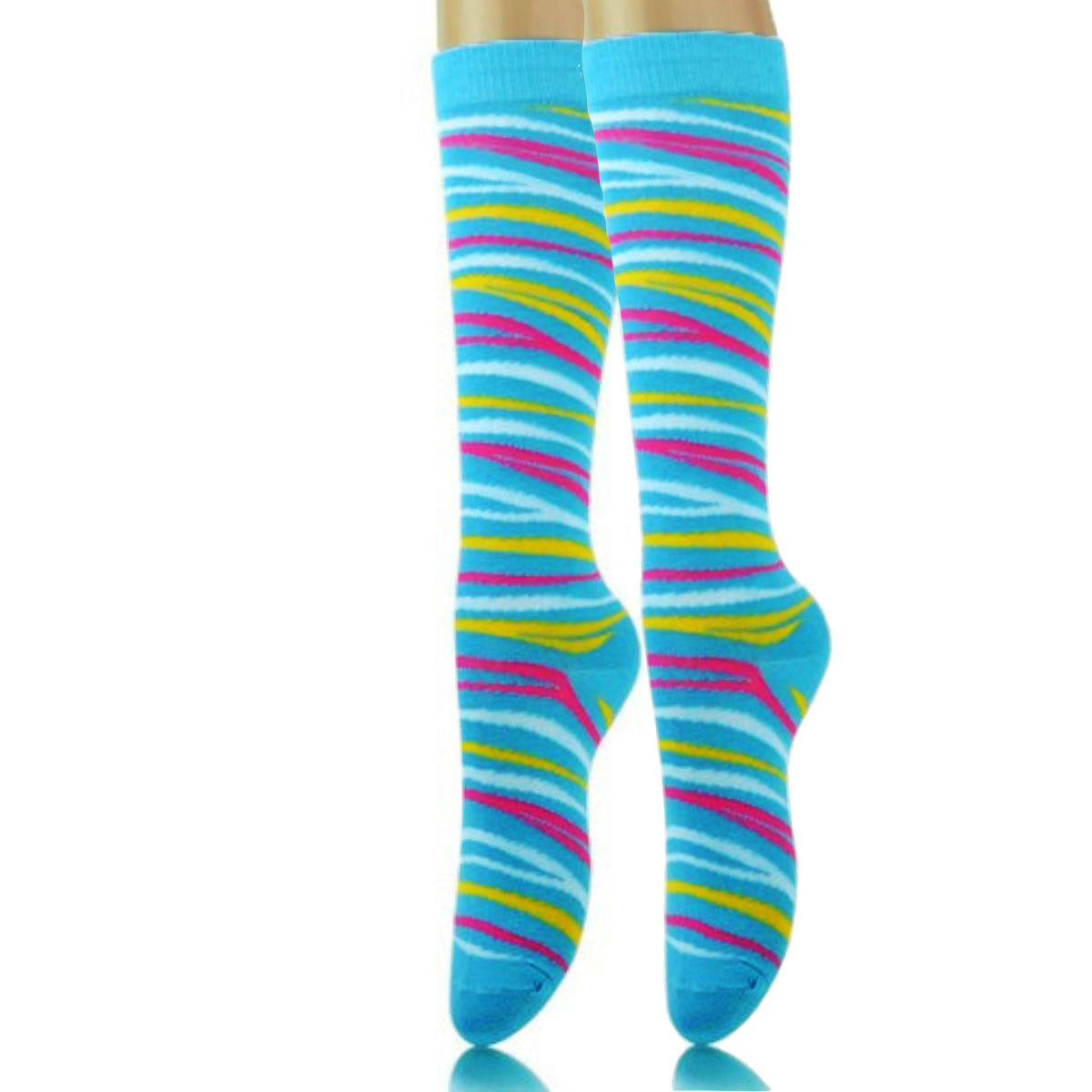 Aqua Tiger Stripe Kneww High Socks