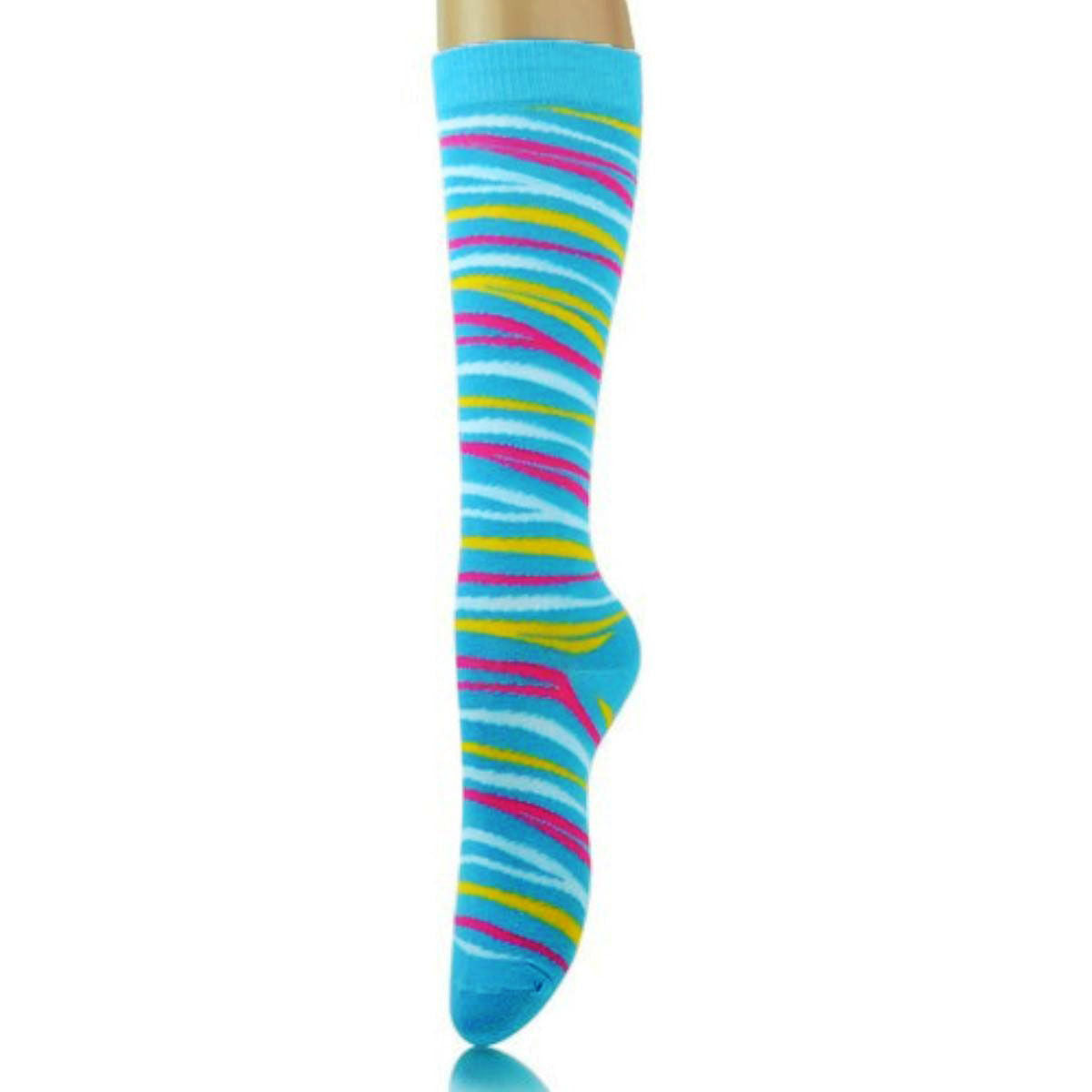 Aqua Tiger Stripe Knew High Socks