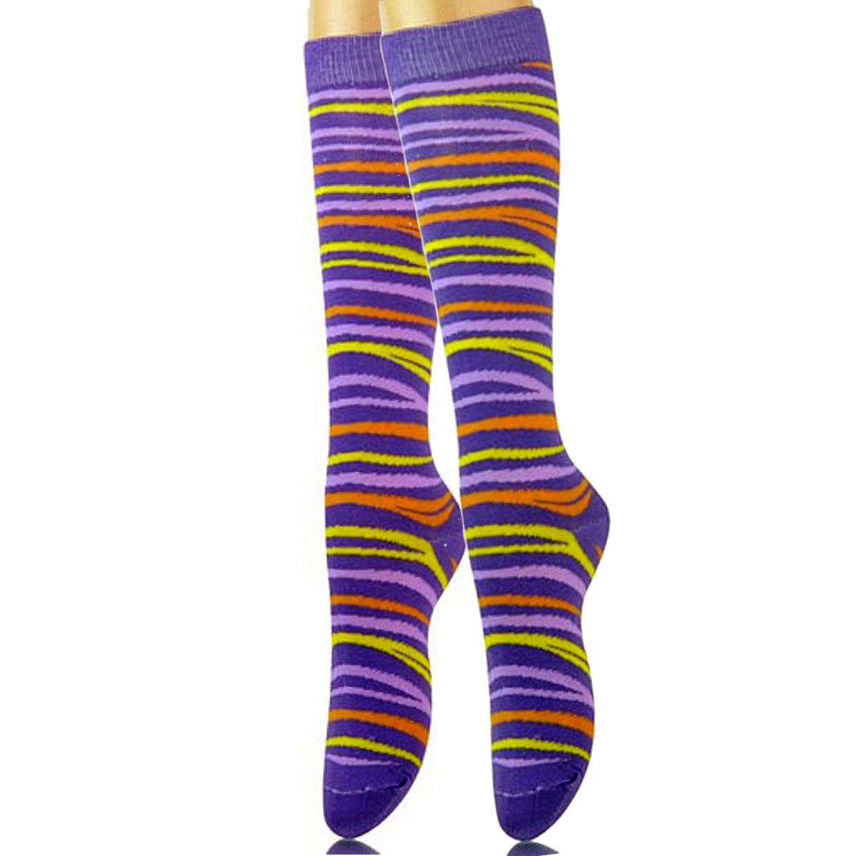 Purple Tiger Stripe Kneww High Socks