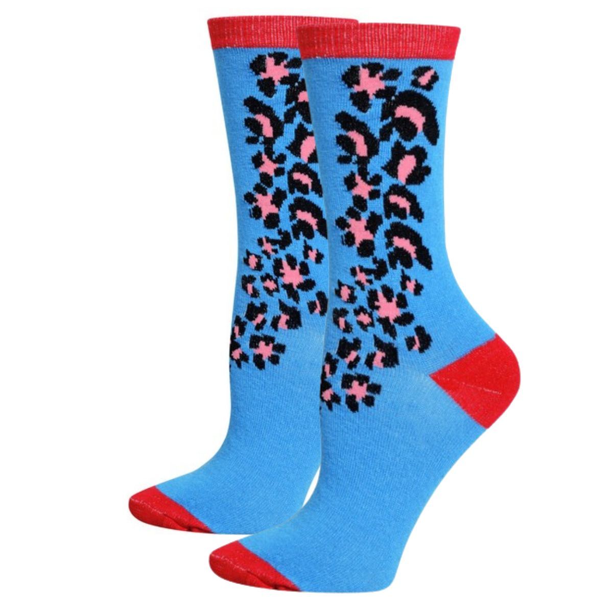 Blue Red Cheetah Crew Socks