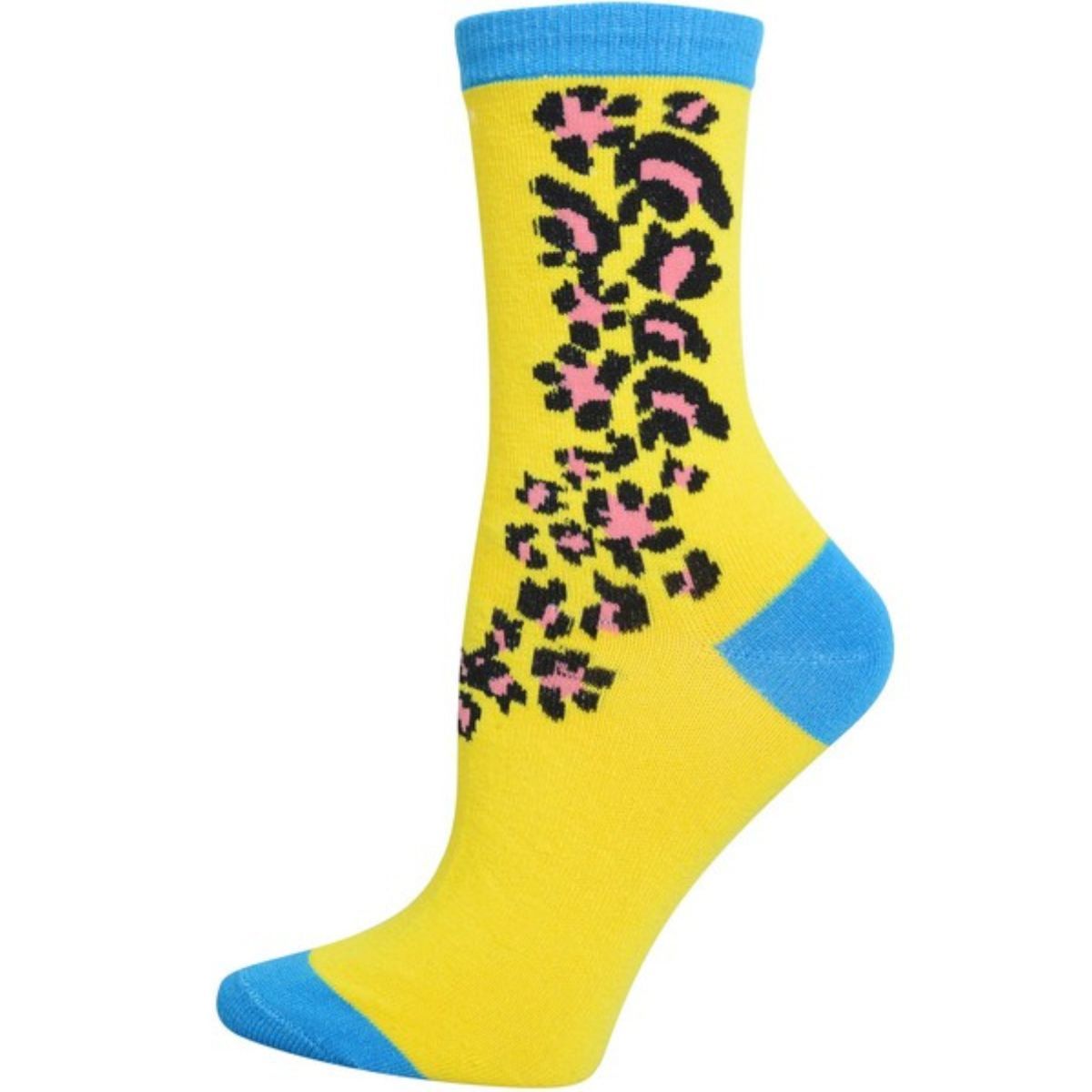 Yellow Blue Cheetah Crew Socks